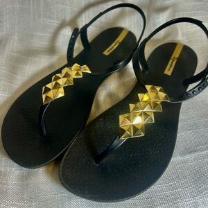 Ipanema Gladiator Black Sandals with Gold Accents
